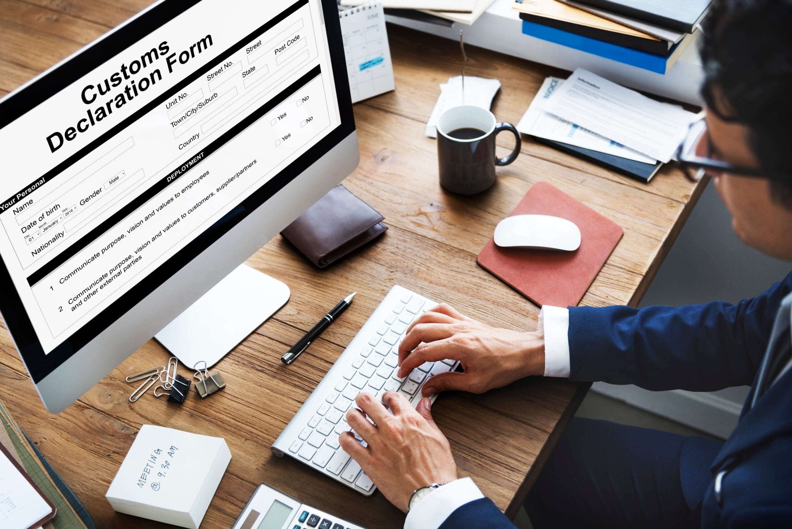 customs declaration form invoice freight parcel concept