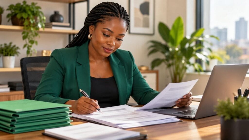 CAC Annual Returns in Nigeria: A Practical Guide for Business Owners Business professional reviewing paperwork at an office desk